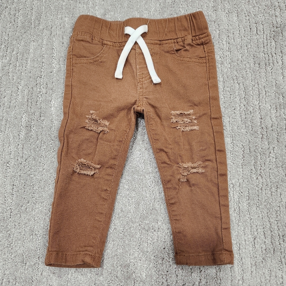 Brown Kids Distressed Jogger Pants